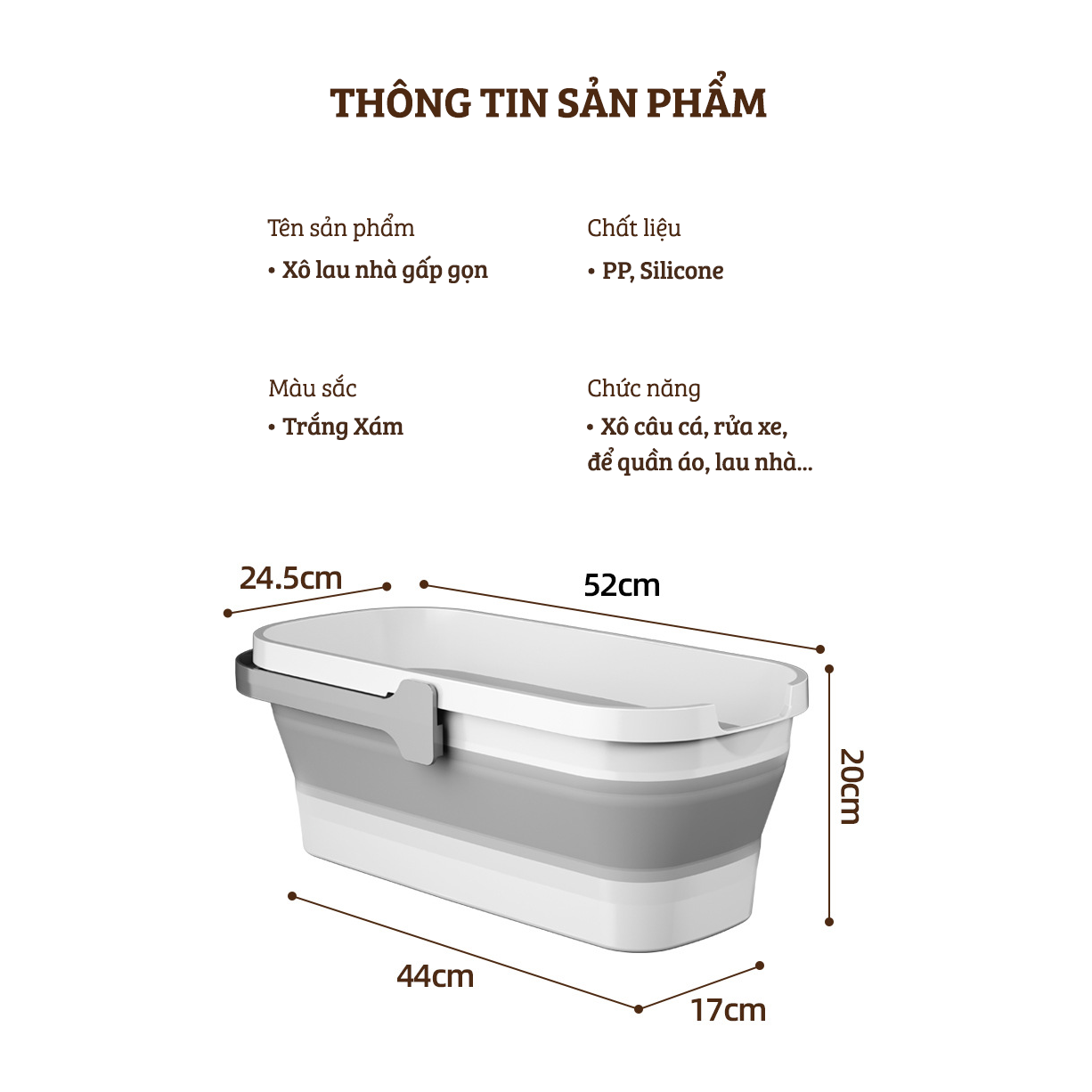 Xô Nhựa Cao Cấp Gấp Gọn Đa Năng Damas, Xô Nước Lau Nhà Vệ Sinh Nhà Cửa  - Chất Liệu Nhựa PP An Toàn Cho Người Tiêu Dùng - Dung Tích 12L Phù Hợp Với Nhiều Nhu Cầu Sử Dụng: Rửa Xe, Câu Cá, Để Đồ Đạc,...Thiết Kế Kèm Quai Xách Tay Thuận Tiện Di Chuyển