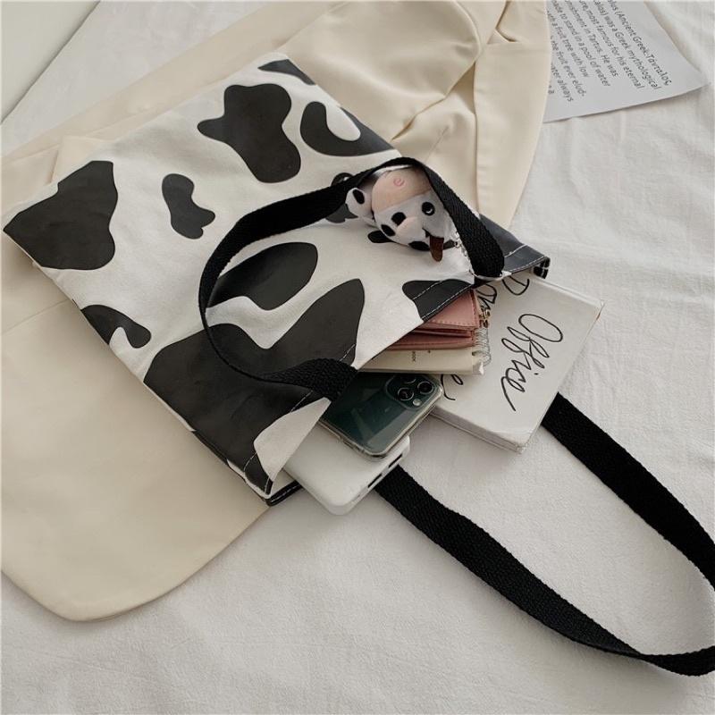 Túi tote vải bố canvas bò sữa xinh xắn Ulzzang