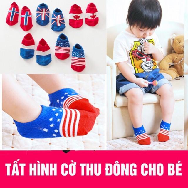 Tất cho bé set 3 đôi tất hình cờ nhiều nước cho bé từ 6 tháng đến 3 tuổi