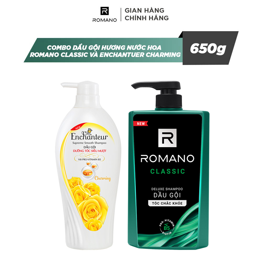 Combo dầu gội hương nước hoa Romano Classic và Enchanteur Charming dưỡng tóc siêu mượt 650g