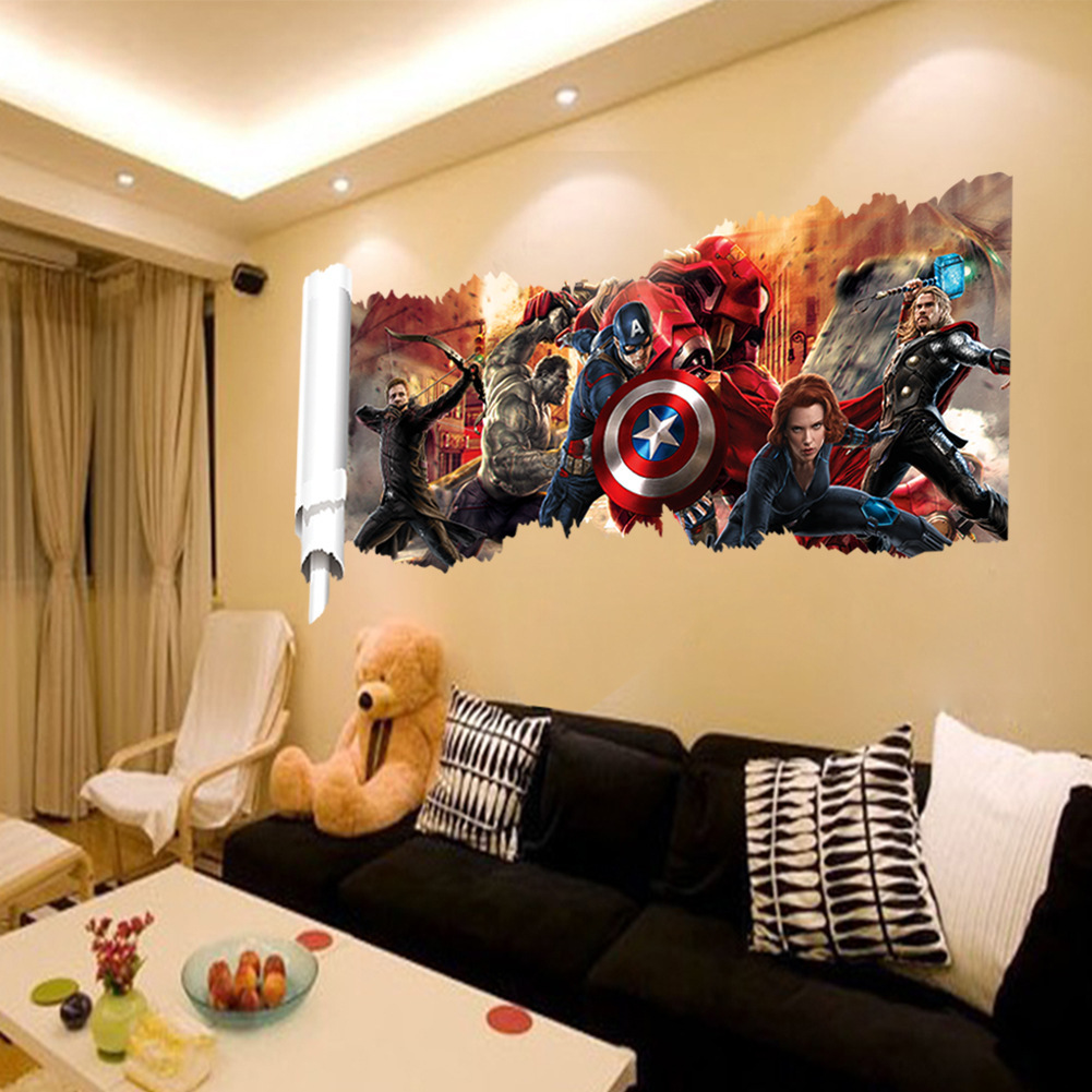 Tranh decal dán tường 3D Siêu anh hùng AmyShop