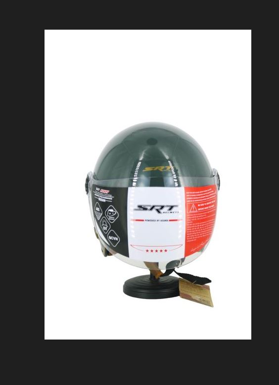 Mũ bảo hiểm 3/4 có kính SRT A317 viền đồng thông gió cao cấp - Xanh