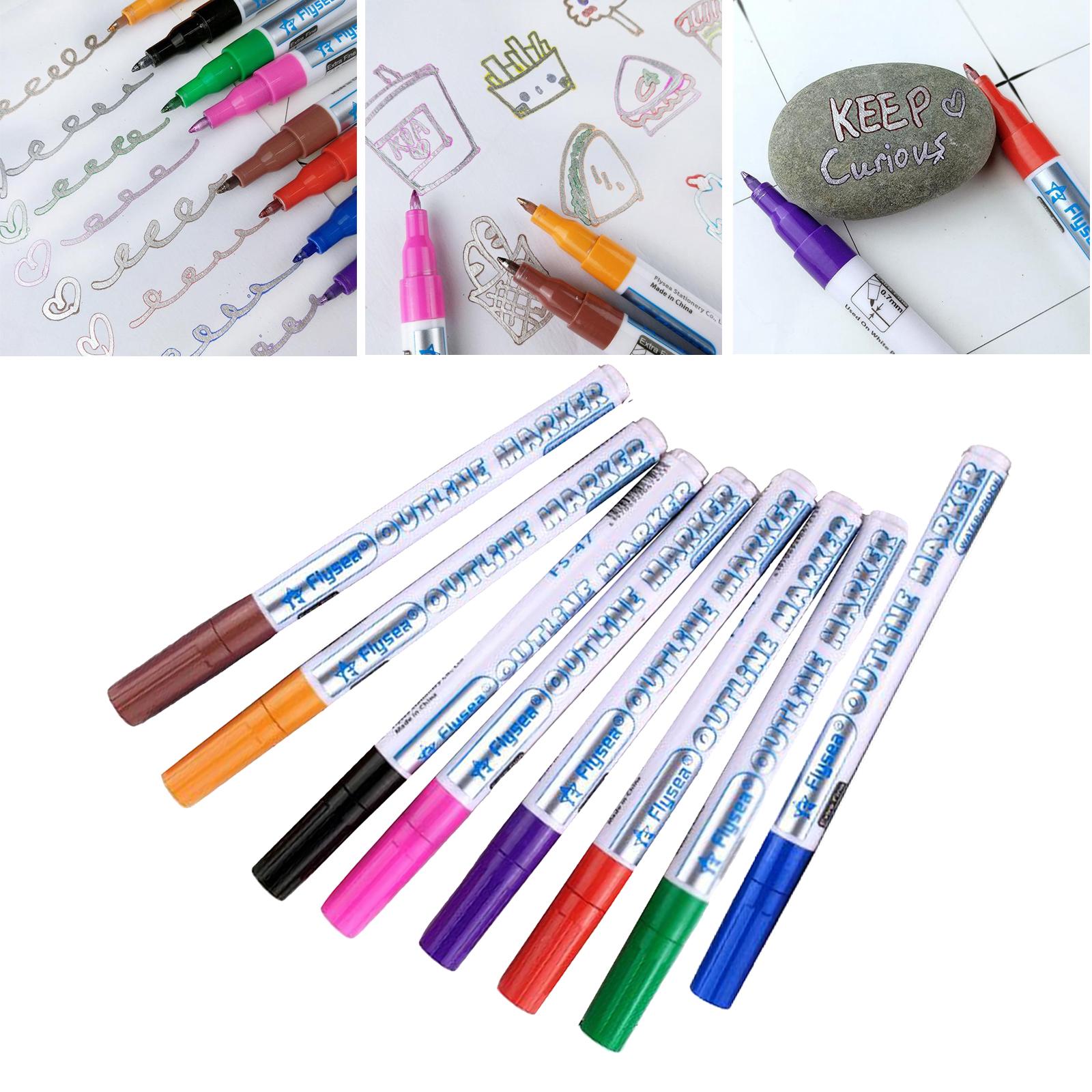 Double Line Outline Pens, 8 or 12 Colours Outline Pens Two-Line Glitter Art Drawing Pens Marker Pens Set Highlighter Writing Drawing Pens for DIY