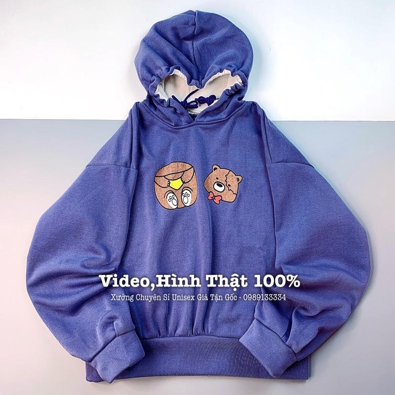 Áo hoodie nam nữ nỉ bông qc form rộng tay phồng cánh dơi sweater GẤU NÂU RỚT ĐẦU