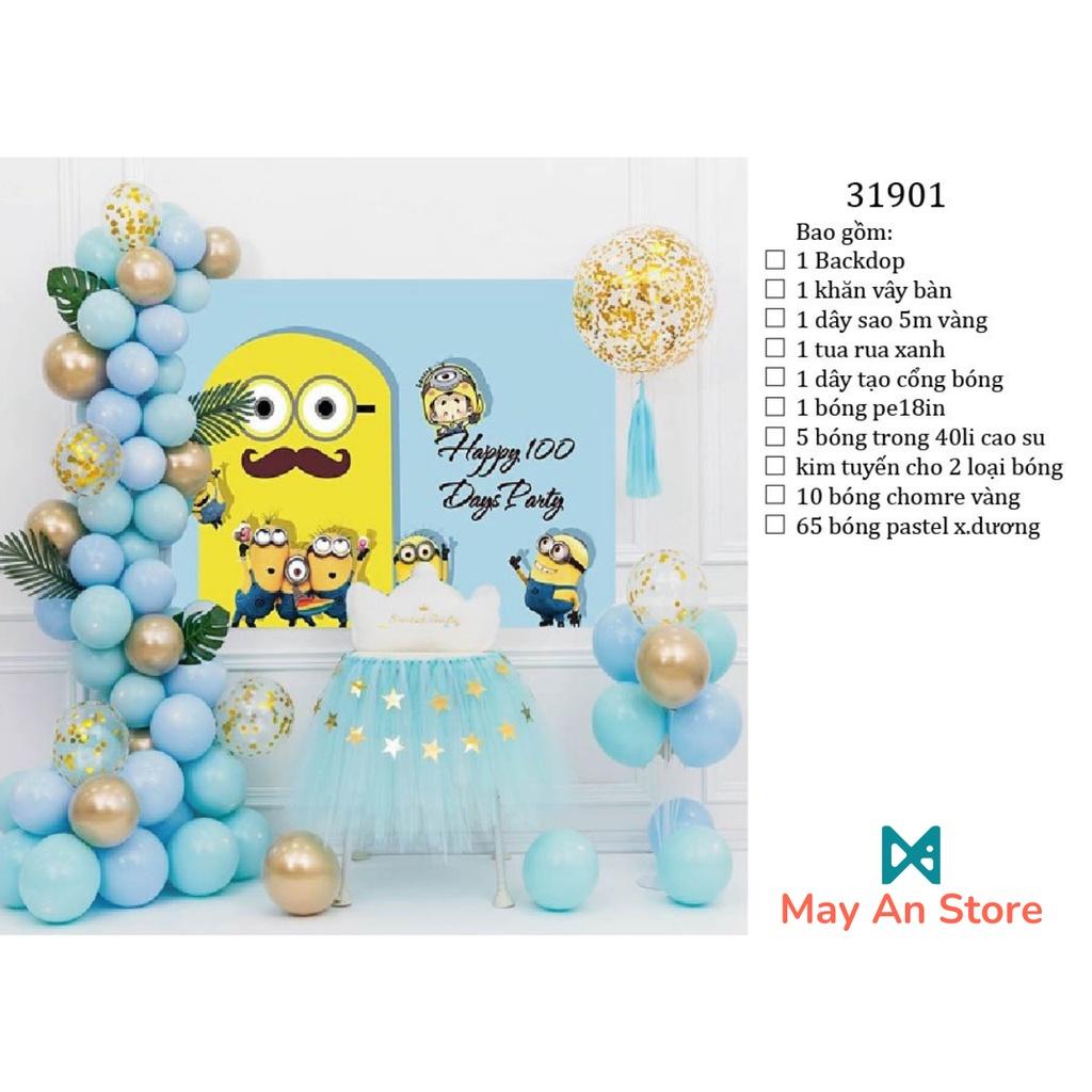 MINIONS - Combo bong bóng trang trí, tổ chức tiệc sinh nhật tông xanh đơn giản, dễ thương - Đầy đủ phụ kiện
