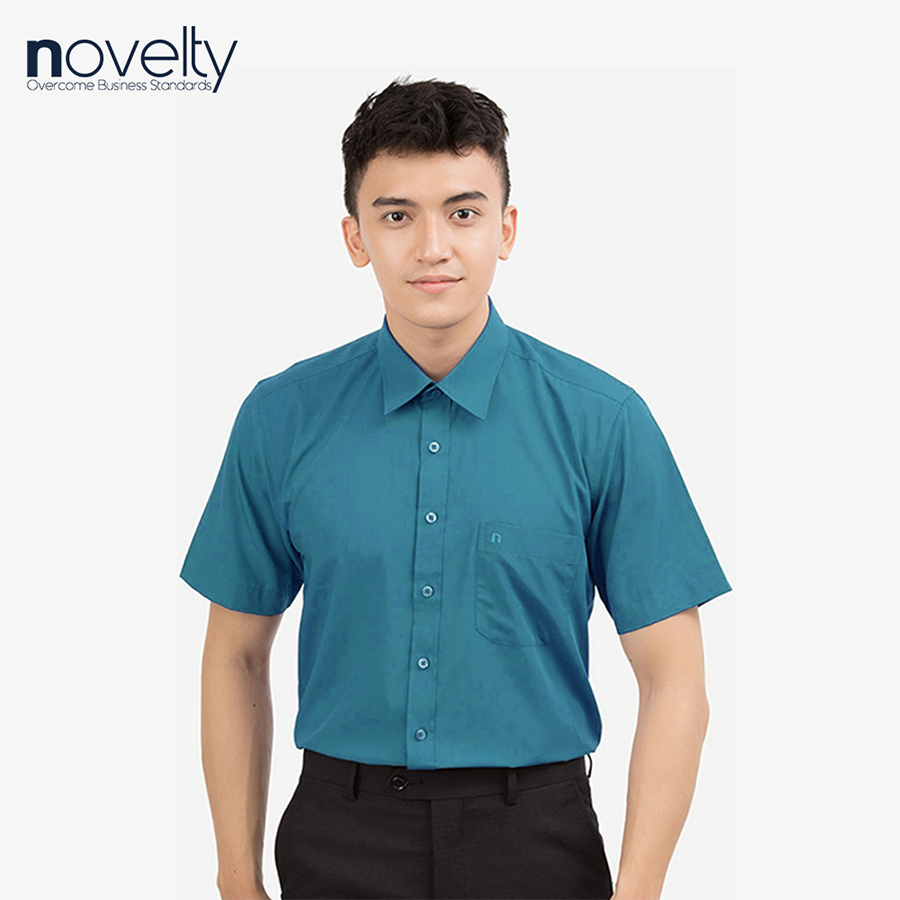 Áo sơ mi nam Slim fit ngắn tay xanh cổ vịt 171424N