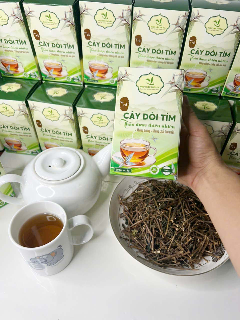 Trà cây dòi thân tím túi lọc Tuệ Tâm - Trà túi lọc cây dòi thân tím - Mỗi hộp có 30 gói 3g - Dùng cho người ho, ho lâu ngày, phổi yếu