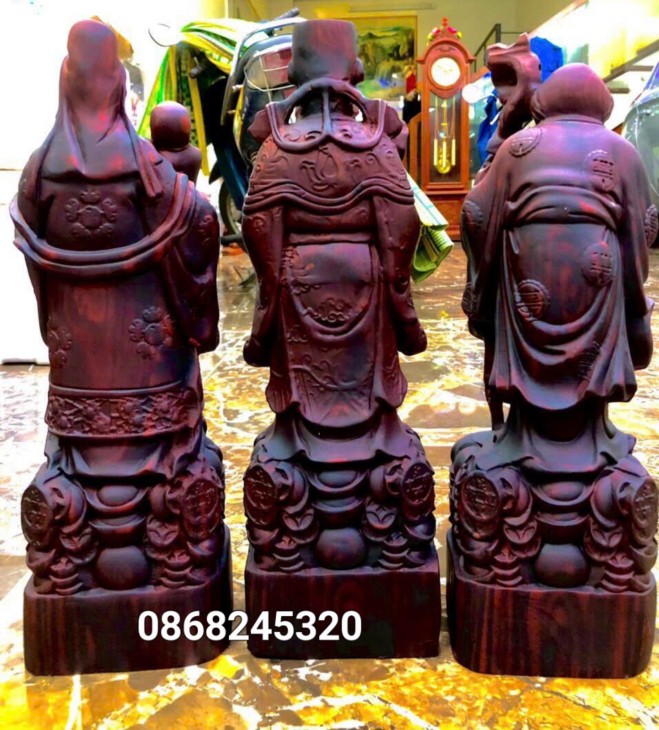 TƯỢNG PHẬT TAM ĐA PHÚC LỘC THỌ BẰNG GỖ TRẮC CAO 40×13×11CM
