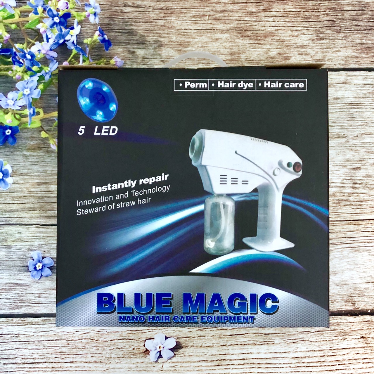 Máy (súng) phun Nano Mini 5 bóng đèn led xanh cầm tay phục hồi, phủ bóng tóc chuyên nghiệp tại Hair Salon