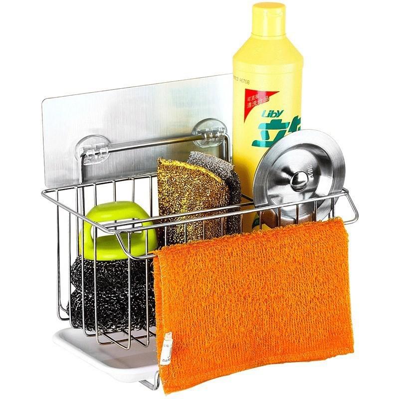 Giỏ đựng miếng rửa bát inox dán tường_Kệ inox đựng miếng rửa chén bát dán tường