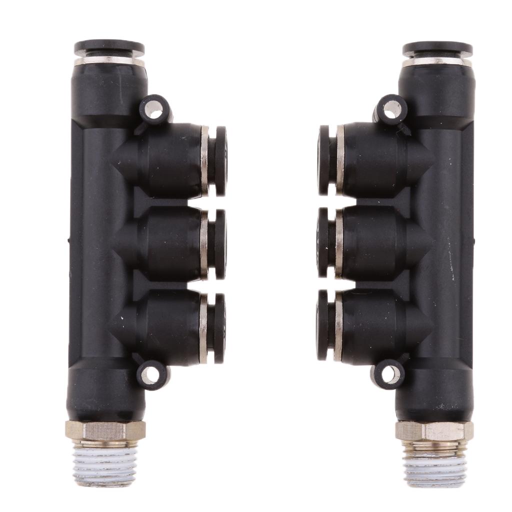 2 Pieces Universal Air Water Hose Tube 5 Way Push In Pneumatic Fittings 6mm 8mm 10mm
