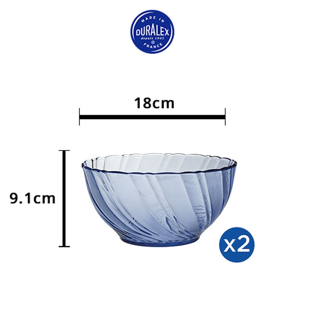 Bộ 2 tô D2002B Duralex - Beau Rigave Xanh Marine 18cm Thủy tinh cường lực cao cấp Pháp