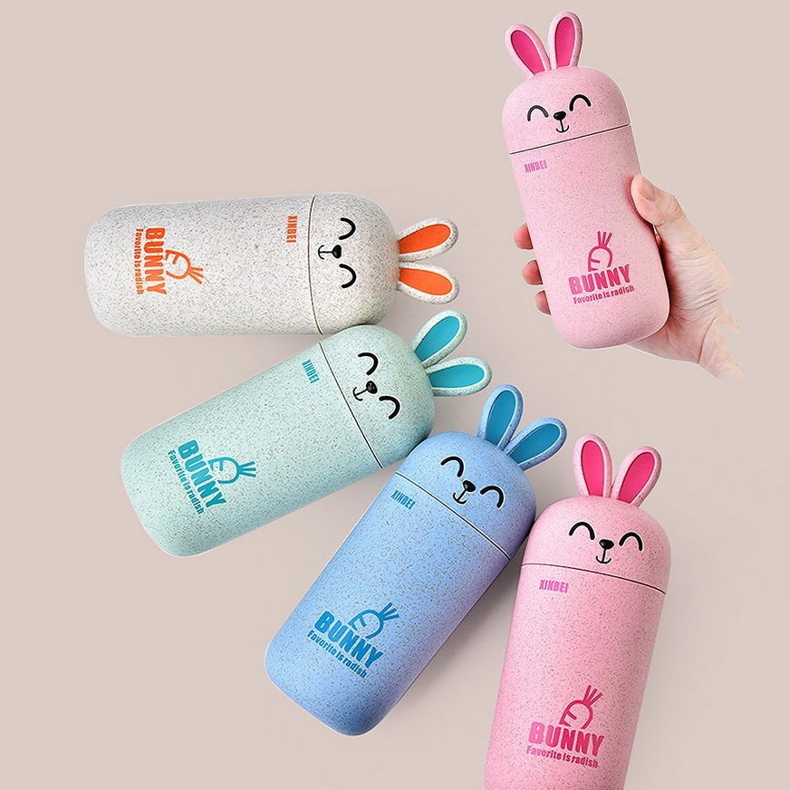 Bình đựng nước lúa mì Bunny 300ml hình thỏ siêu cute - giao màu ngẫu nhiên