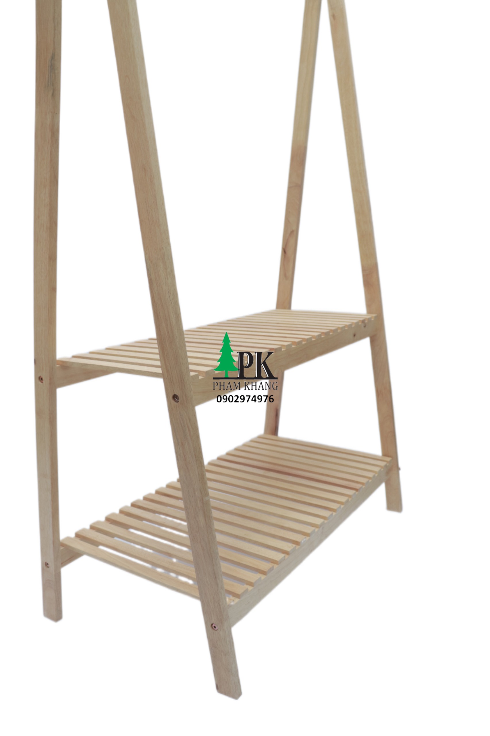 Kệ gỗ treo quần áo chữ A Phạm Khang 2 tầng rộng 80 cm màu tự nhiên