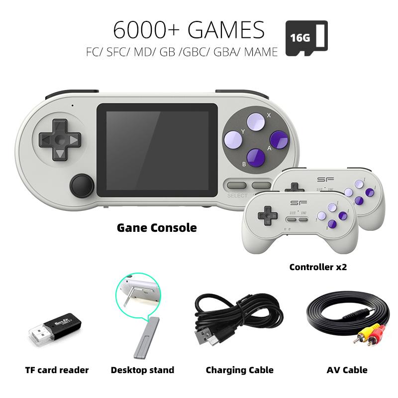 DATA FROG SF2000 Máy chơi game cầm tay 3 inch Máy chơi game Máy chơi game cầm tay mini Tích hợp 6000 trò chơi Trò chơi cổ điển Hỗ trợ đầu ra AV Màu sắc: Với bộ điều khiển 2 chiếc