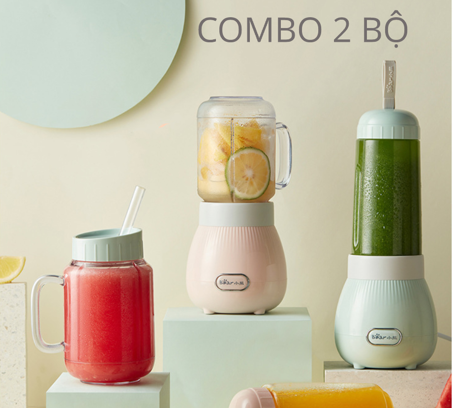 Máy Xay Sinh Tố Mini, Máy Xay Sinh Tố Cầm Tay BEAR LLJ-C04W1 Gồm 2 Cối Sử Dụng Sạc PIN Dung Tích 500ML Công Suất 150 W - Hàng Chính Hãng