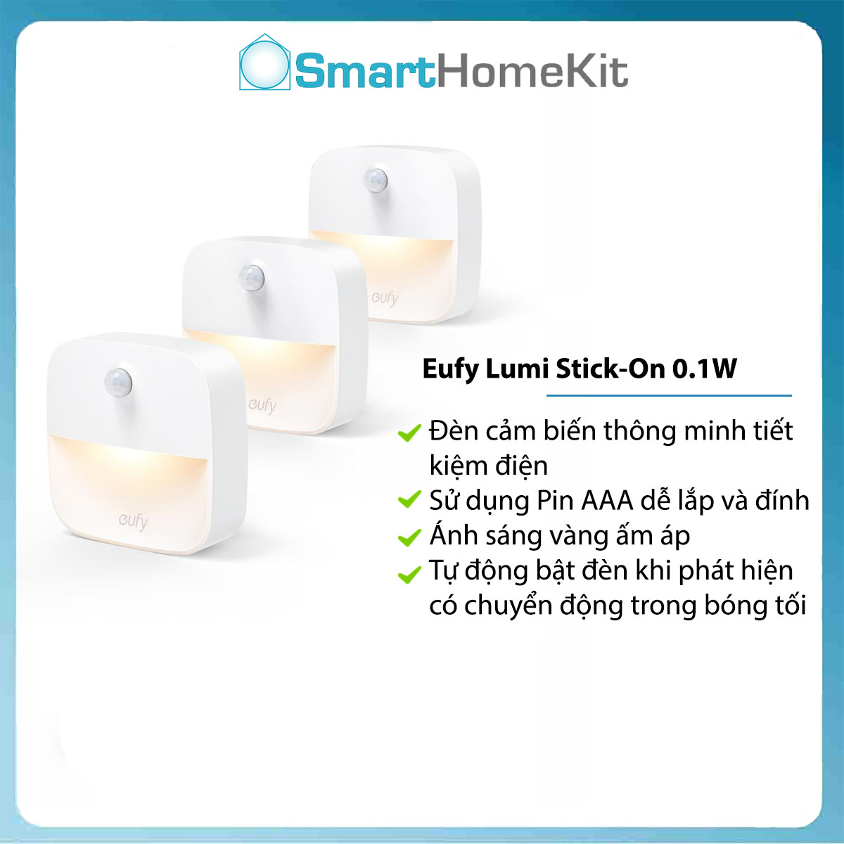 Bộ 3 Đèn Eufy Lumi Stick-On Night Light, 0.1W - T1301