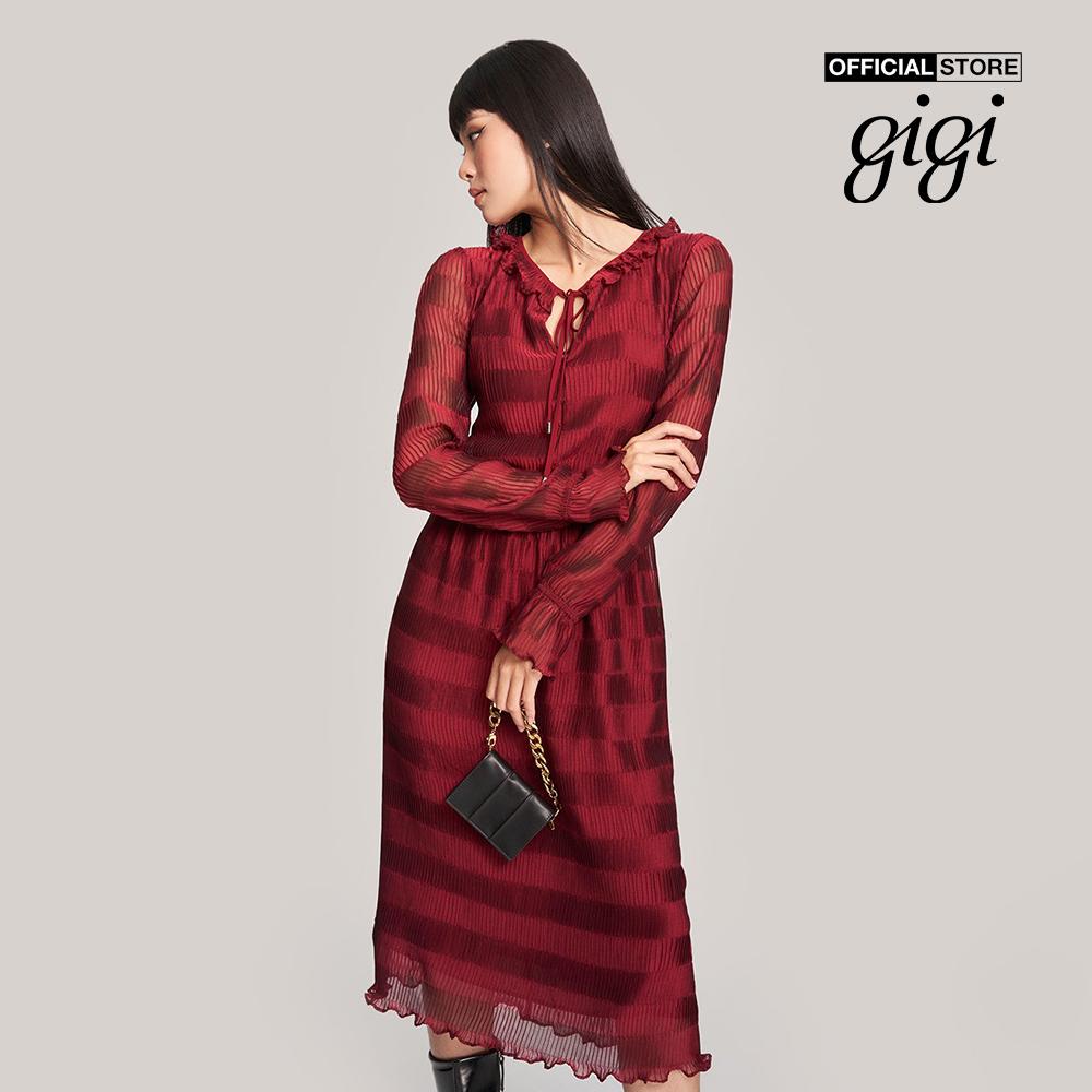 GIGI - Đầm midi tay dài cổ tròn thắt nơ thời trang G2102D222131