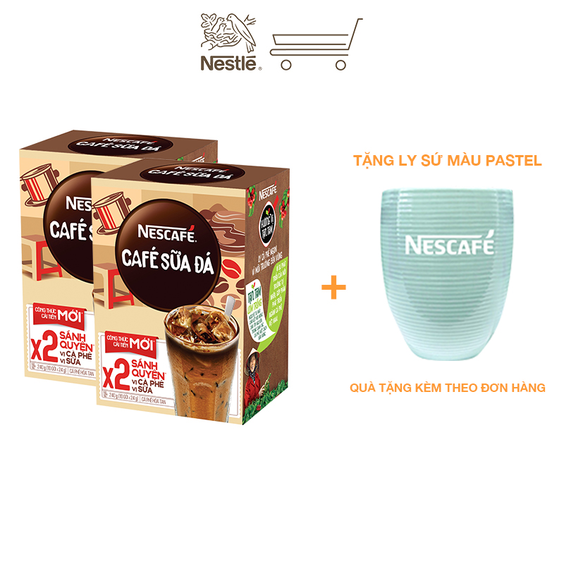 [Tặng 1 ly sứ màu pastle] Combo 2 hộp cà phê hòa tan Nescafé 3in1 cà phê sữa đá (Hộp 10 gói x 24g)