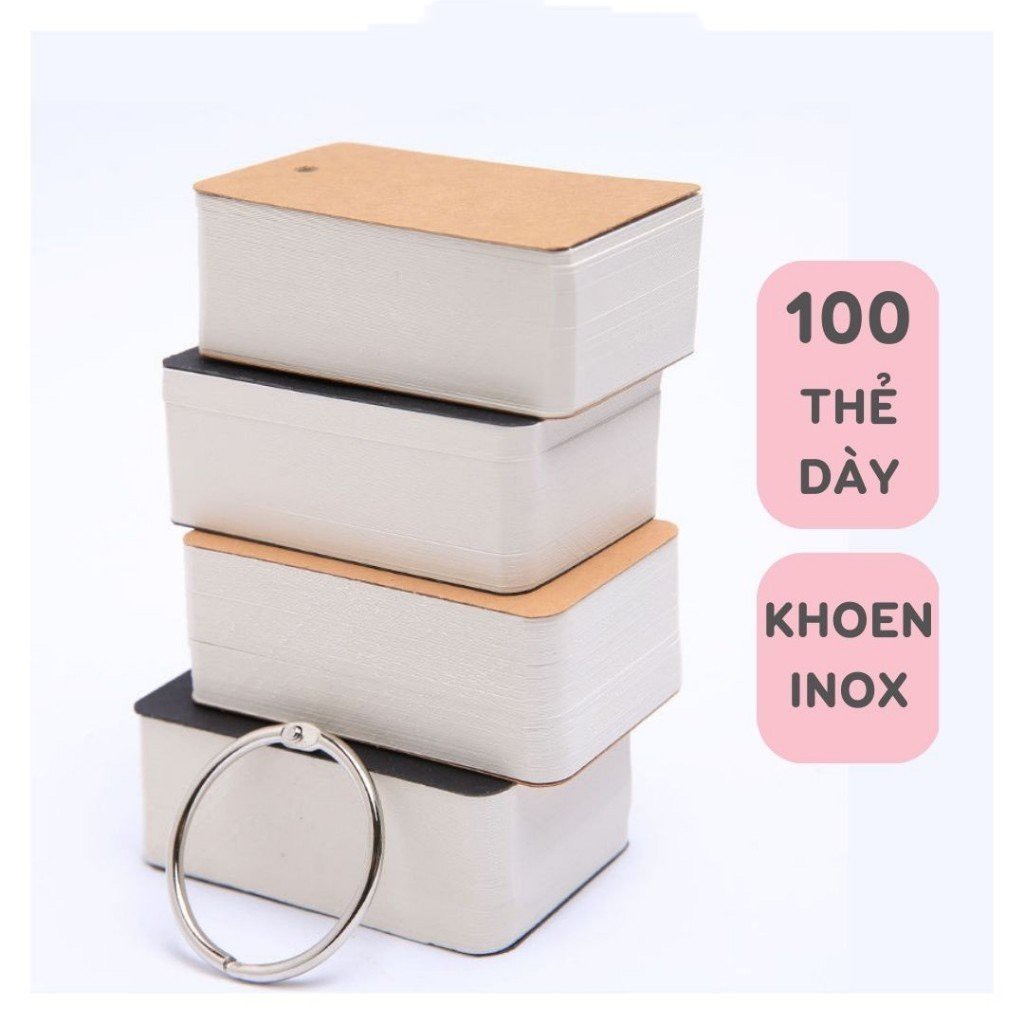 Thẻ học từ vựng flashcard 100 thẻ loại dày đẹp hỗ trợ học tiếng Anh, tiếng Trung, Nhật, Hàn