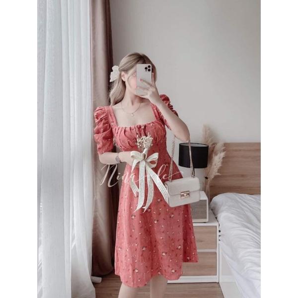 ĐẦM HOA LỤA XẾP LY TRƯỚC NGỰC