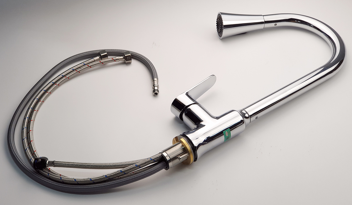 Vòi Rửa Chén Nóng Lạnh Dây Kéo Đồng Mạ Chrome Eurolife EL-KM05