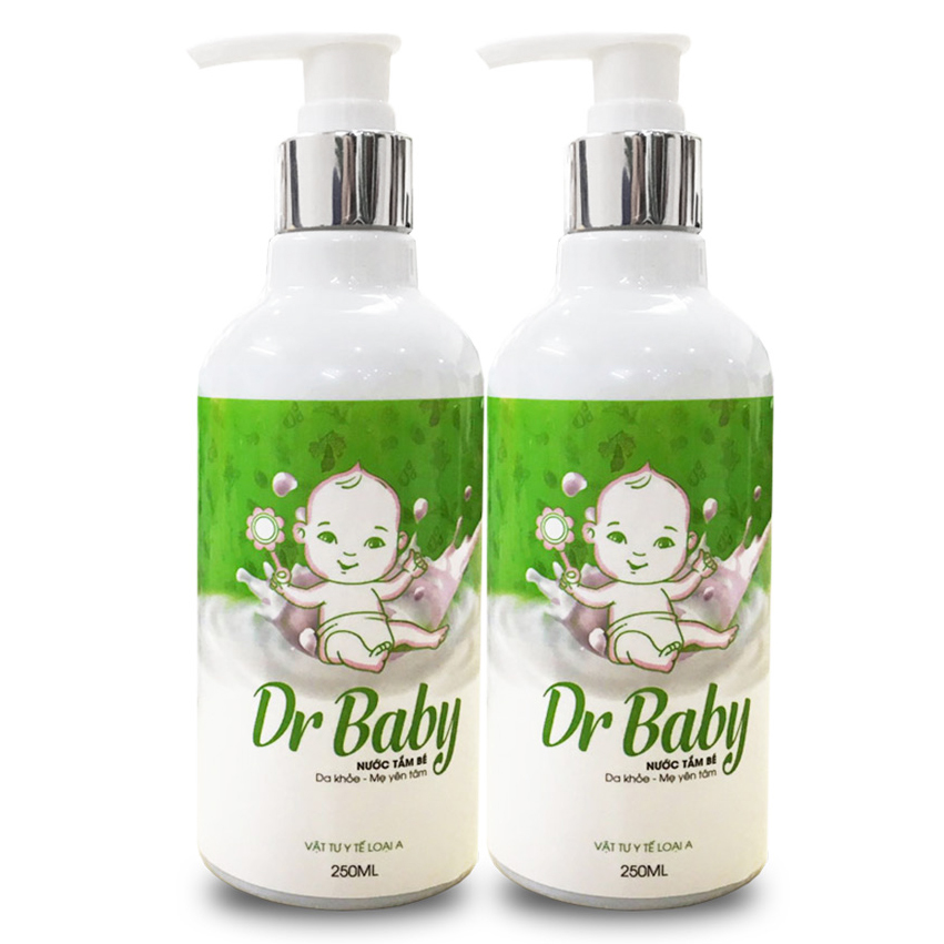 Combo 2 Chai Nước Tắm Thảo Dược Cho Bé Dr Baby hỗ trợ điều trị Rôm Sảy, Mẩn Ngứa, Chàm Da, Hăm Tã