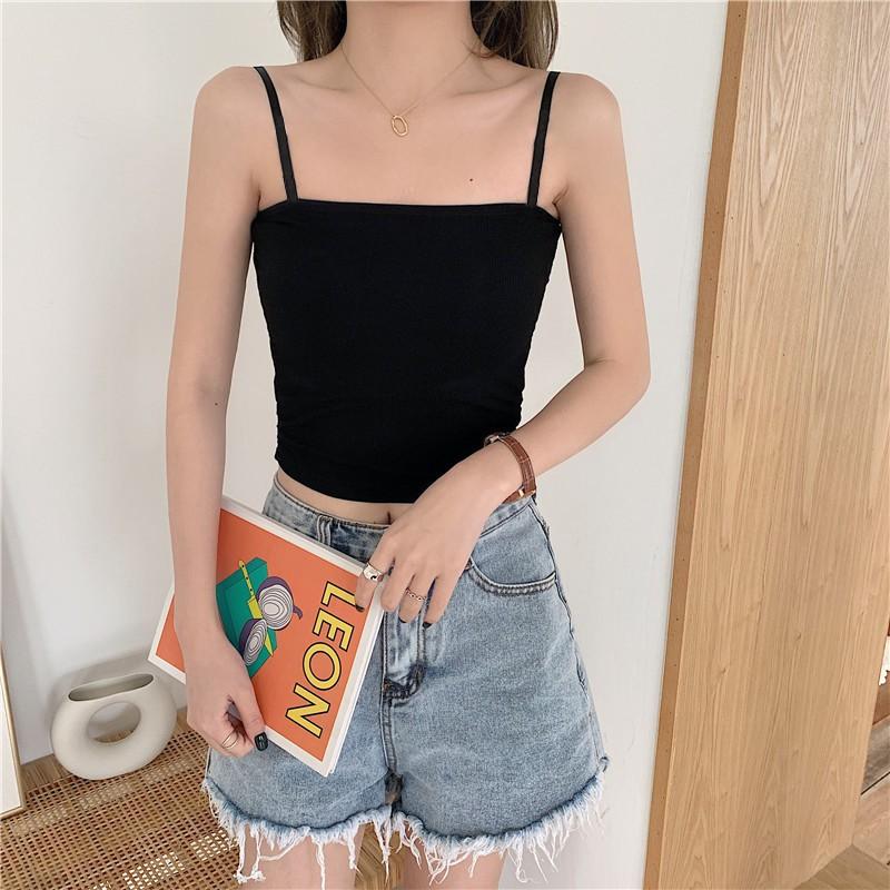 Áo hai dây nữ croptop Madela 100% Cotton, co dãn thoải mái dáng ôm cực thoải mái cho mùa hè, có hai màu đen trắng dễ phối đồ