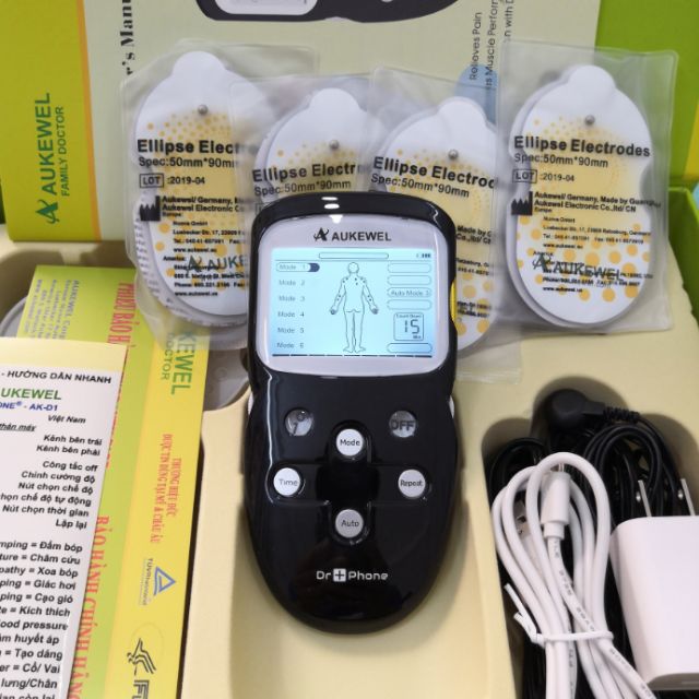 Máy trị liệu massage xung điện thế hệ mới Aukewel Dr Phone kèm Pin sạc &amp; Bộ sạc pin (thương hiệu Đức)