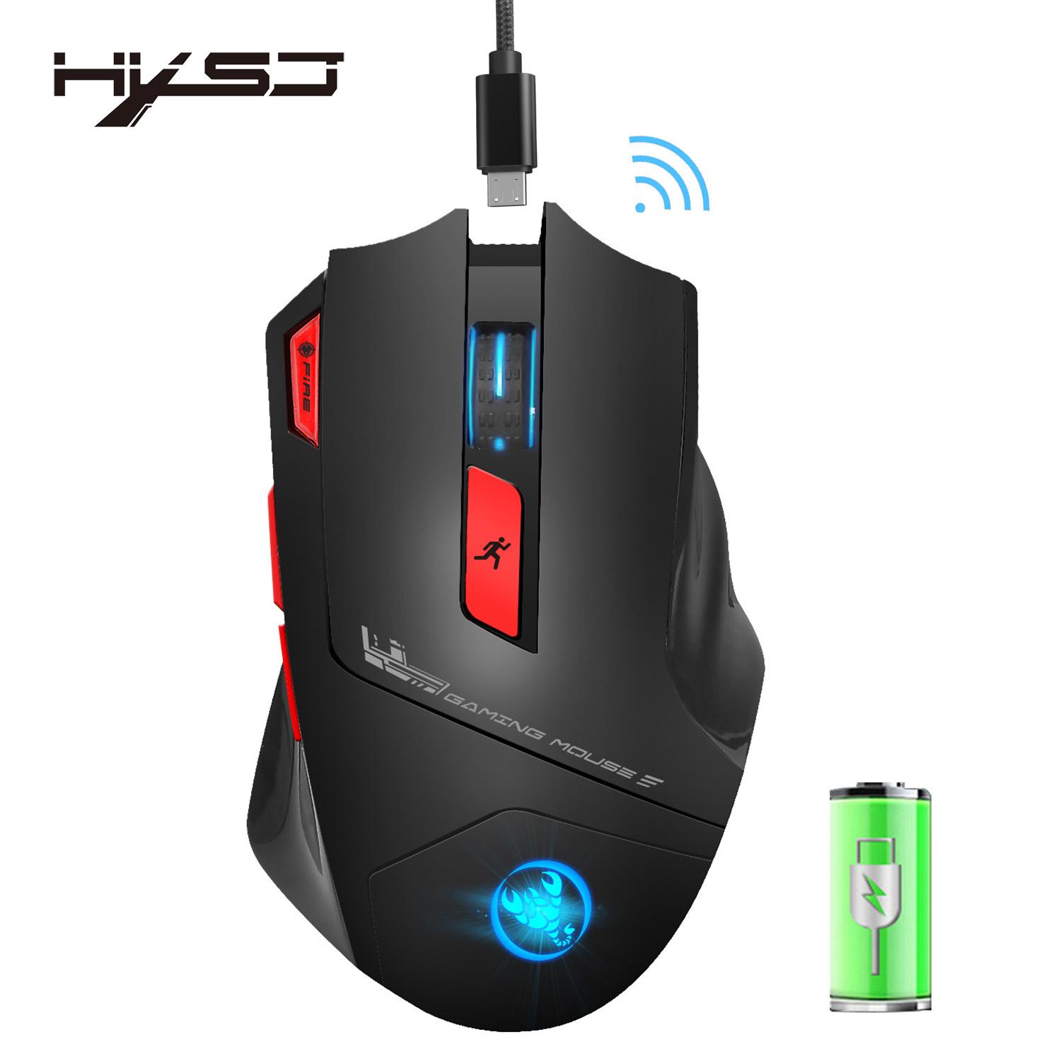 HXSJ T88 Wireless Gaming Mouse Rechargeable 7 Key Ergonomic Design Macro Programming Adjustable 4800DPI Optical Computer