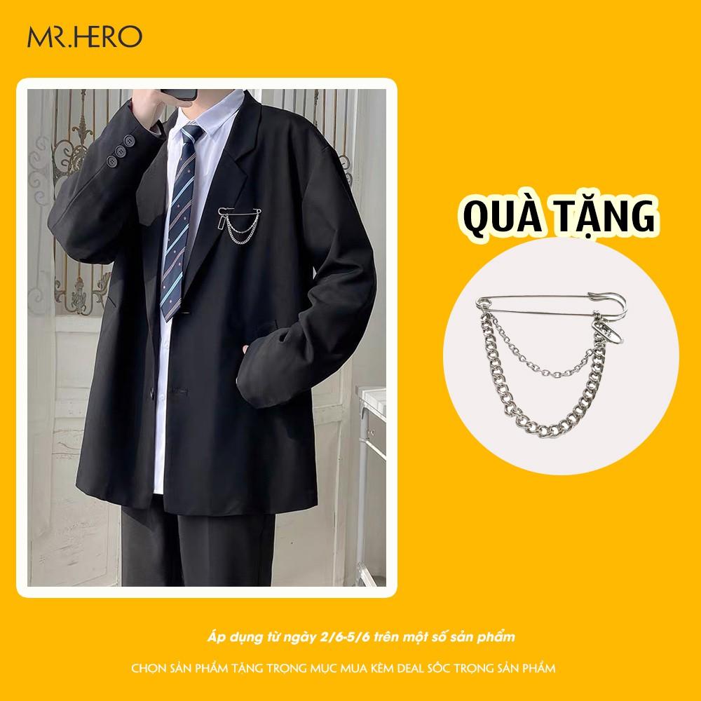 Áo Blazer Nam phong cách Hàn Quốc BZ01 Form Dáng Rộng Dài Tay Áo Khoác Nam 2 Lớp Thời Trang HERO