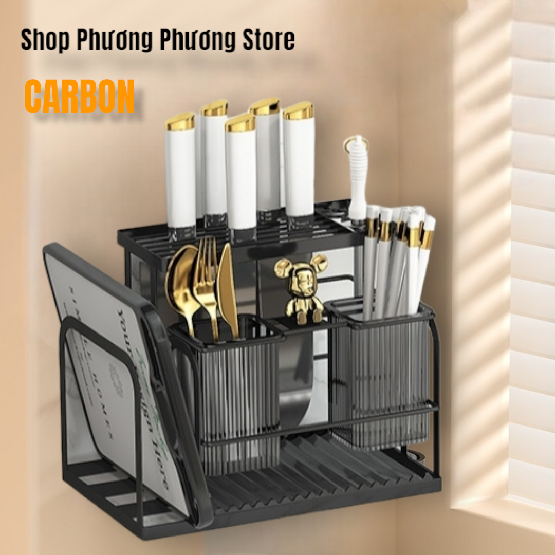 Kệ Để Dao Thớt Đa NăngChính HãngCao Cấp, Giá Treo Không Cần Đục Lỗ Hoặc Để Bàn Để Đồ Dùng Nhà Bếp Thép Carbon Siêu Bền
