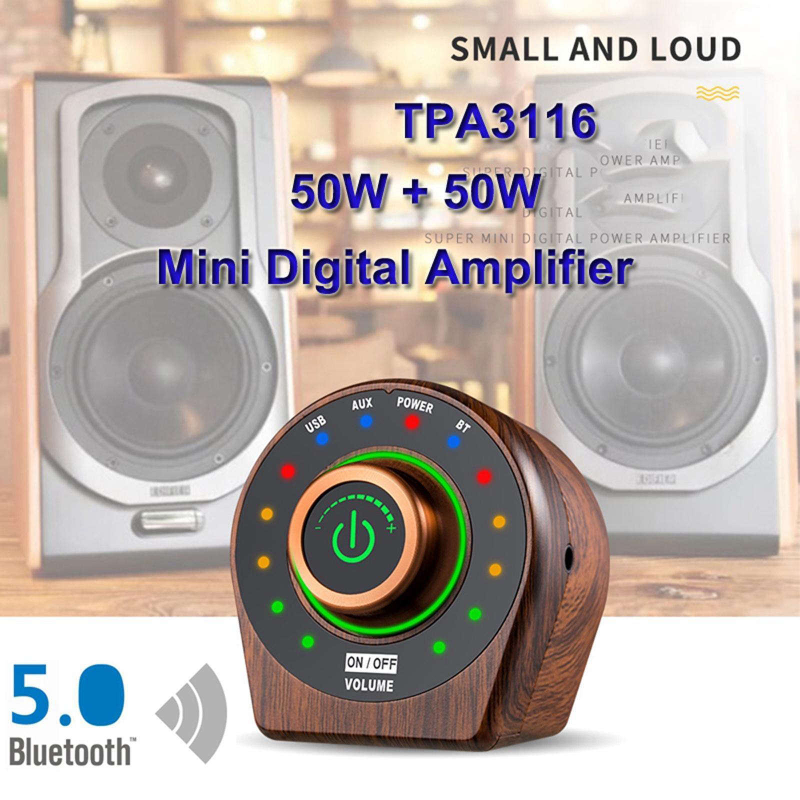 Mini Bluetooth Power Amplifier Wood Grain HiFi 100W Class-D Digital Amp