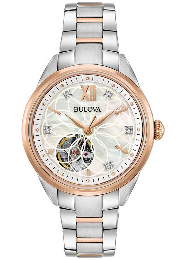 Đồng Hồ Nữ Bulova Đính Kim Cương Dây Thép Không Gỉ 98P170 - Mặt Xà Cừ (Sapphire)