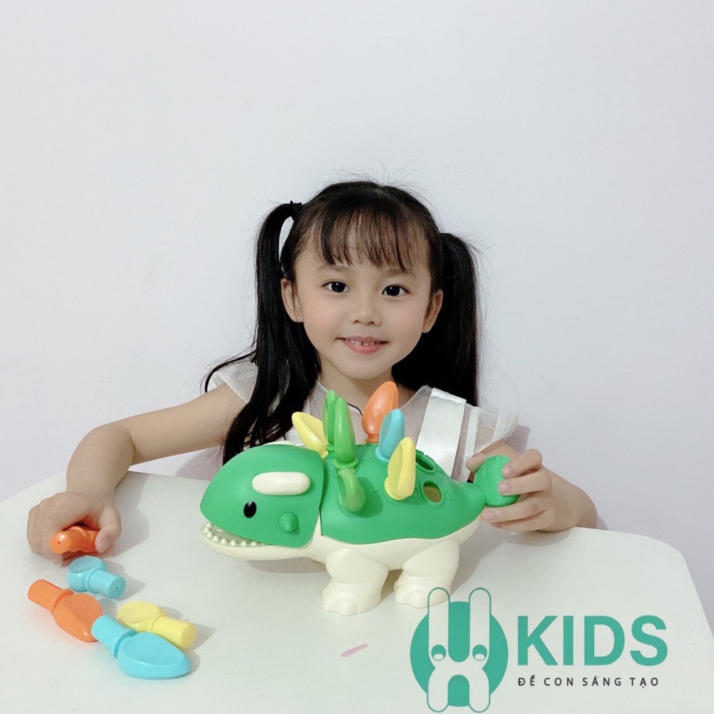 Đồ chơi khủng long lắp ghép thanh rút sắc màu giúp bé phát triển đa giác quan, nhận biết màu sắc