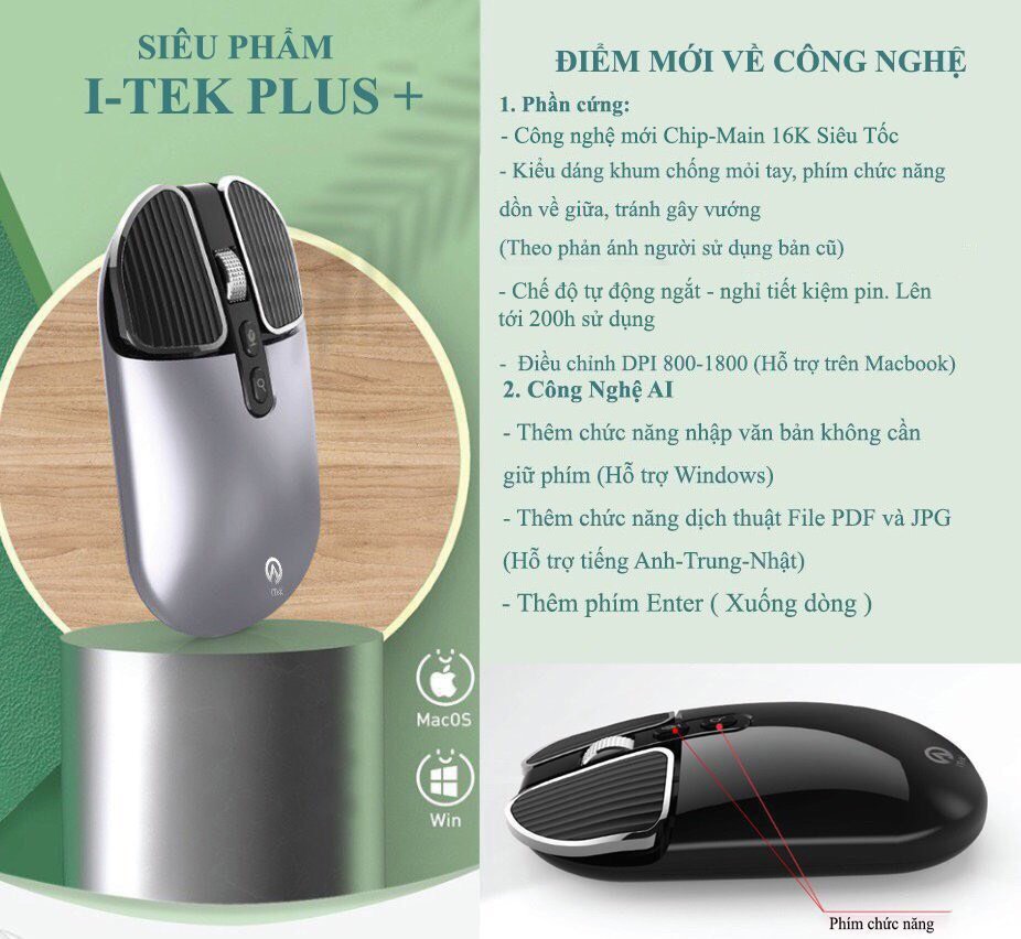 CHUỘT NGHE THÔNG MINH i-TEK PLUS + PHIÊN BẢN NÂNG CẤP MỚI NHẤT 2022 (Đánh văn bản bằng giọng nói, dịch thuật, tìm kiếm thông minh) - HÀNG CHÍNH HÃNG