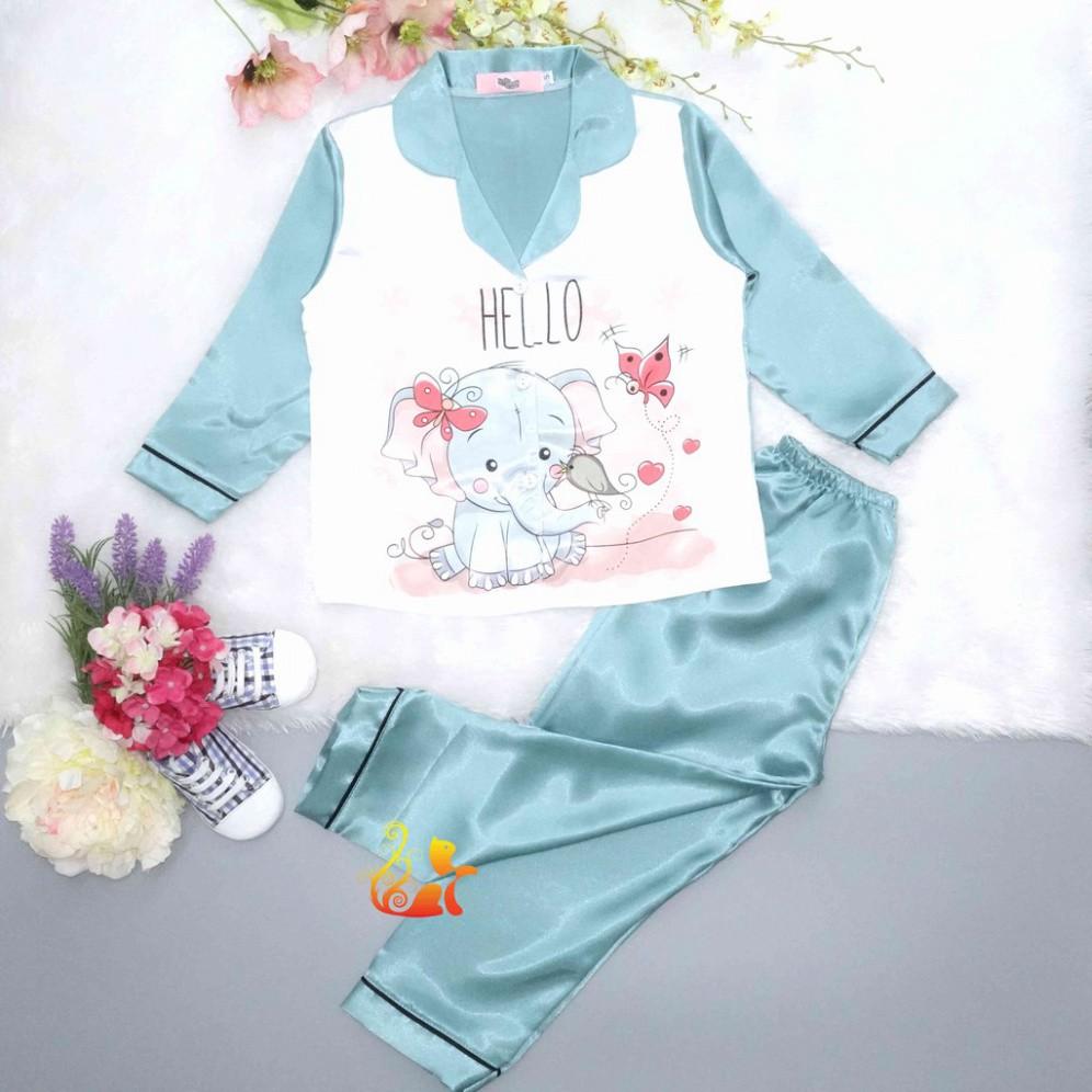 Đồ Bộ Pijama Phi Lụa &quot;Hình Voi&quot; Tay Dài Cho Bé - Từ 12kg - 42kg