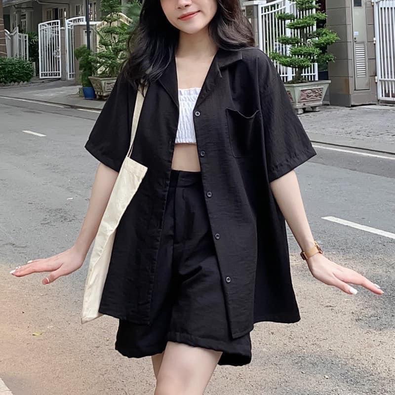 Áo Vest nữ, Set vest Đen nữ 2 Món : Áo Vest + Quần short