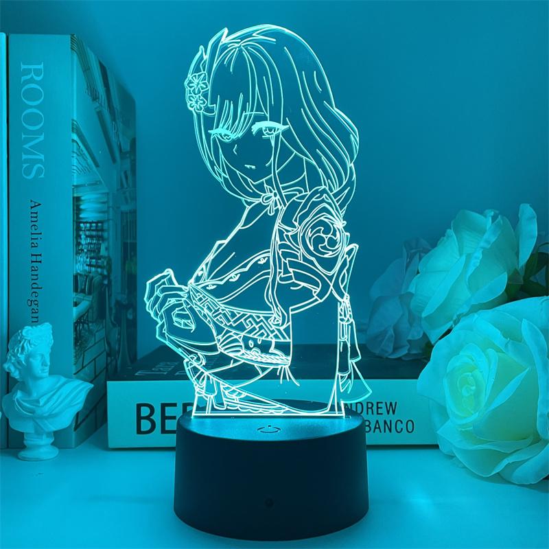 Genshin Tác Động Raiden Shogun Đèn Ngủ 3D Led USB Nhân Vật Game Đèn Trẻ Em Quà Tặng Sinh Nhật Phòng Ngủ Đèn Trang Trí