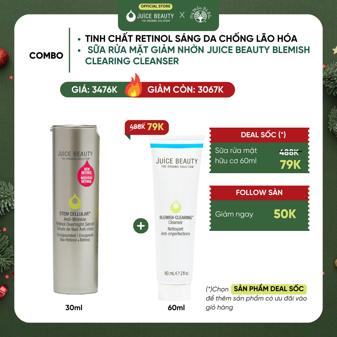 Huyết thanh Retinol hữu cơ không bong tróc Juice Beauty Stem Cellular Anti-Wrinkle Retinol Overnight Serum 30ml