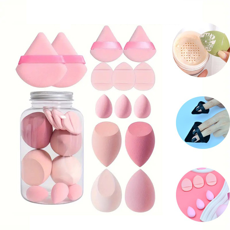Lọ 14 Mút Trang Điểm Kem Nền, Má Hồng, ... - Hộp 14 Mút Trang Điểm Chuyên Nghiệp