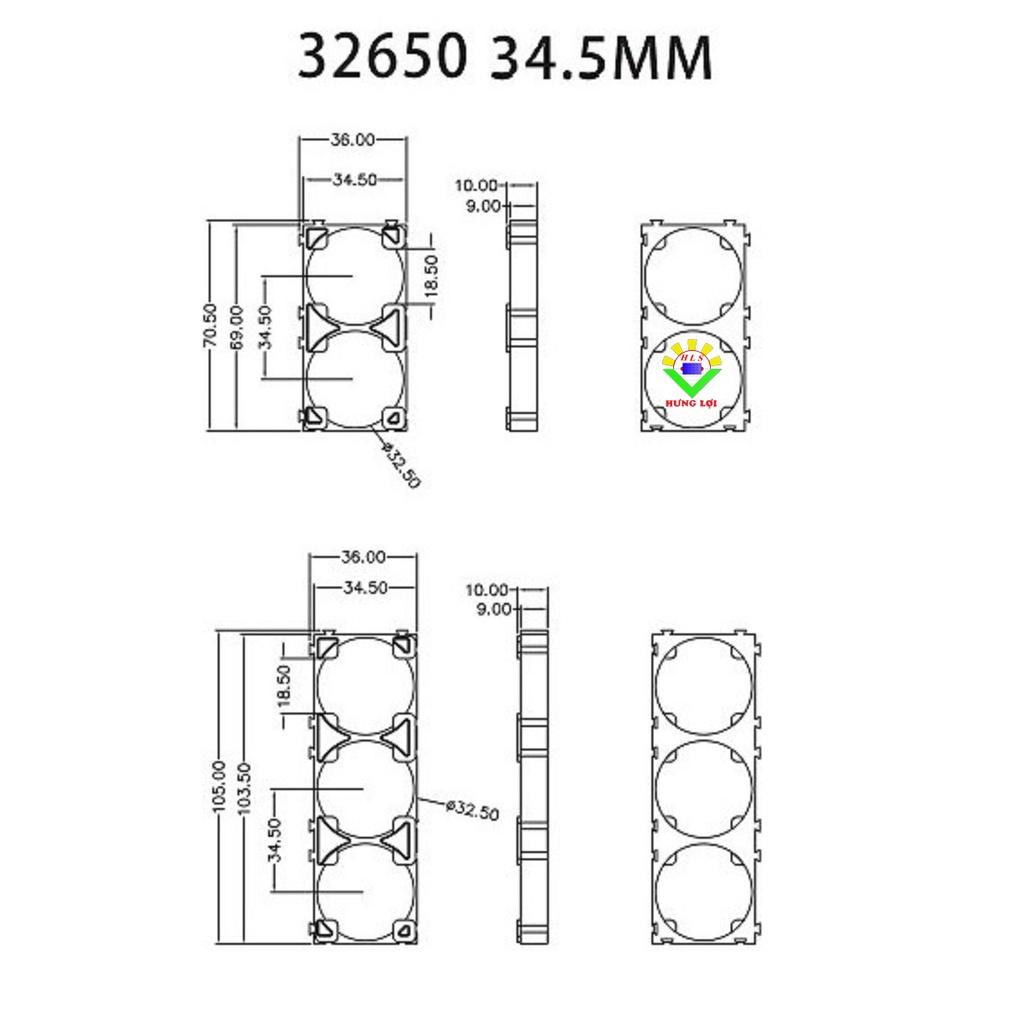 Khung 2-3 lỗ pin lithium sắt lifepo4 32650 đế giữ pin Bracket 2P 3P