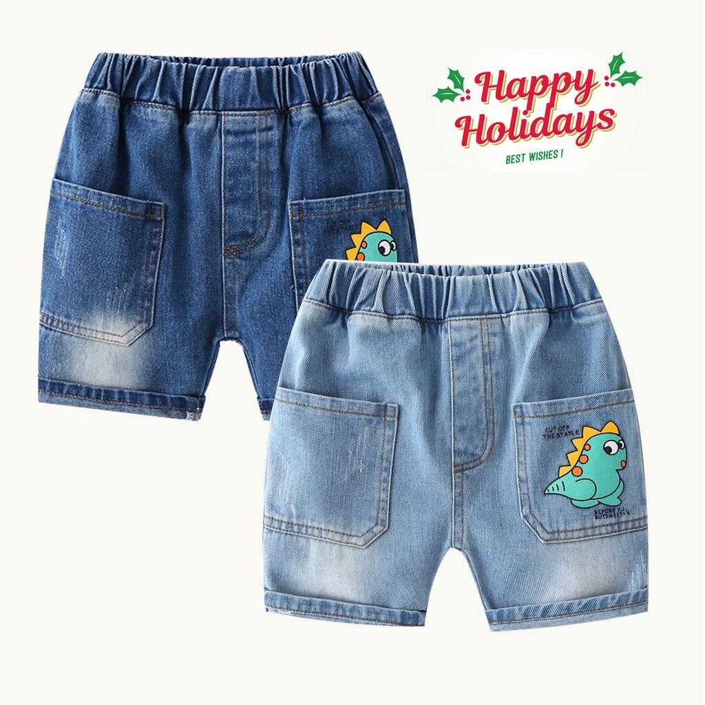 Quần Jeans Cho Bé WELLKIDS Quần Short Cho Bé Họa Tiết Khủng Long Chất Bò Mềm 034