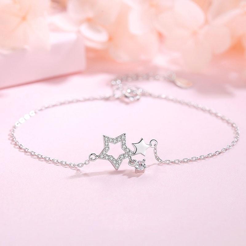 Vòng tay nữ bạc Ý s925 sao gắn sao thả đá biển S0061 - AROCH Jewelry