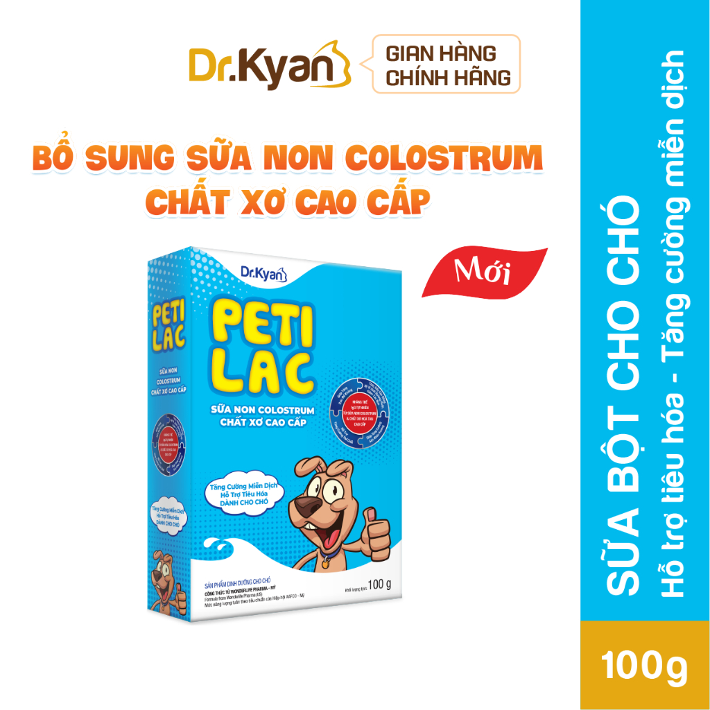 Sữa Bột Dinh Dưỡng PETILAC Bổ Sung Sữa Non Colostrum &amp; Chất Xơ Cao Cấp Cho Chó Dr.Kyan 100g Và 400g - YonaPetshop