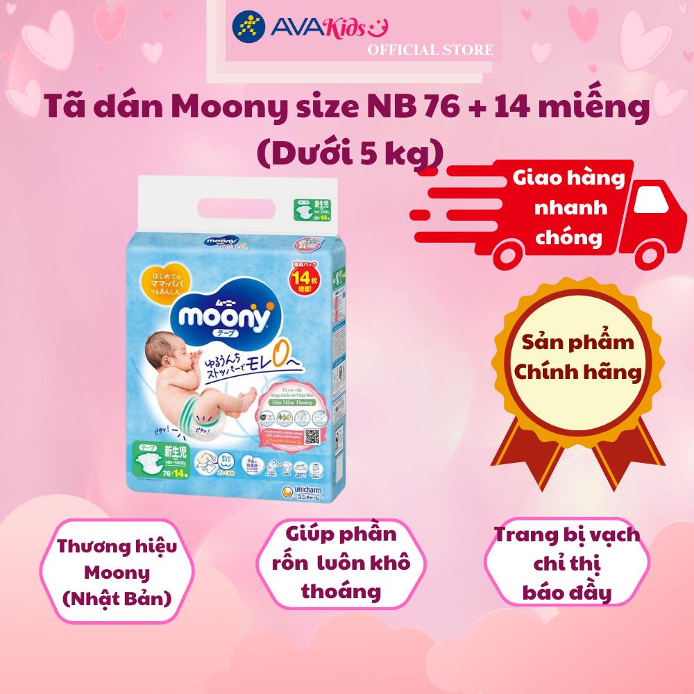 Tã dán Moony size NB 76 + 14 miếng (Dưới 5 kg)