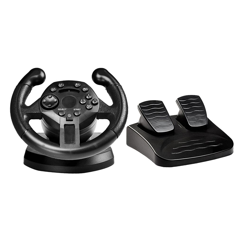 Driving Game Racing Steering Wheel + Brake Pedals USB Vibration For PS3