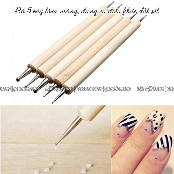 Bộ 5 bút 2 đầu tròn dùng để điêu khắc đất sét, gắn phụ kiện làm nail, làm móng giá rẻ.