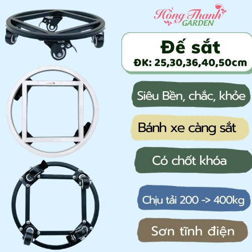 Đế chậu thông minh ĐK 25-50cm, đế chậu thông minh cao cấp Hồng Thanh Garden, Kệ để chậu có bánh xe di chuyển, có chốt an toàn, chất liệu hợp kim cao cấp, chịu lực tối đa 200kg đến 400kg