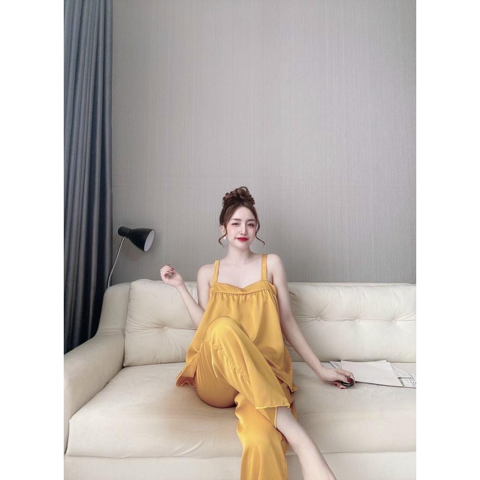 Giá Sôc Sét đồ ngủ 2 dây bảng quần dài đồ bộ lụa satin cao cấp vải mềm mịn
